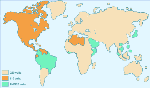 Carte des voltages dans le monde